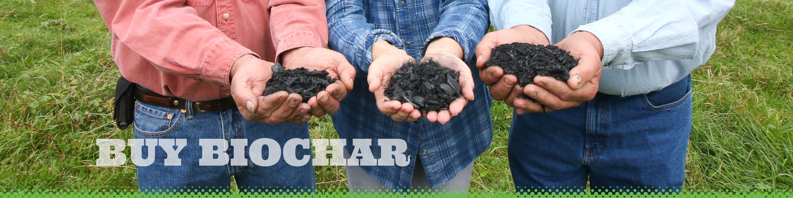 3 sets of hands holding Biochar